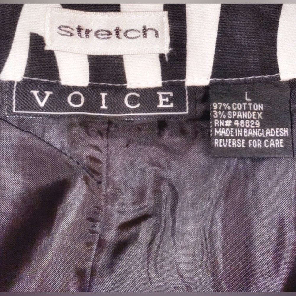 VOICE Blazer Jacket Vintage Zebra Print Cropped Length in Black Cream Size Large - Picture 4 of 5